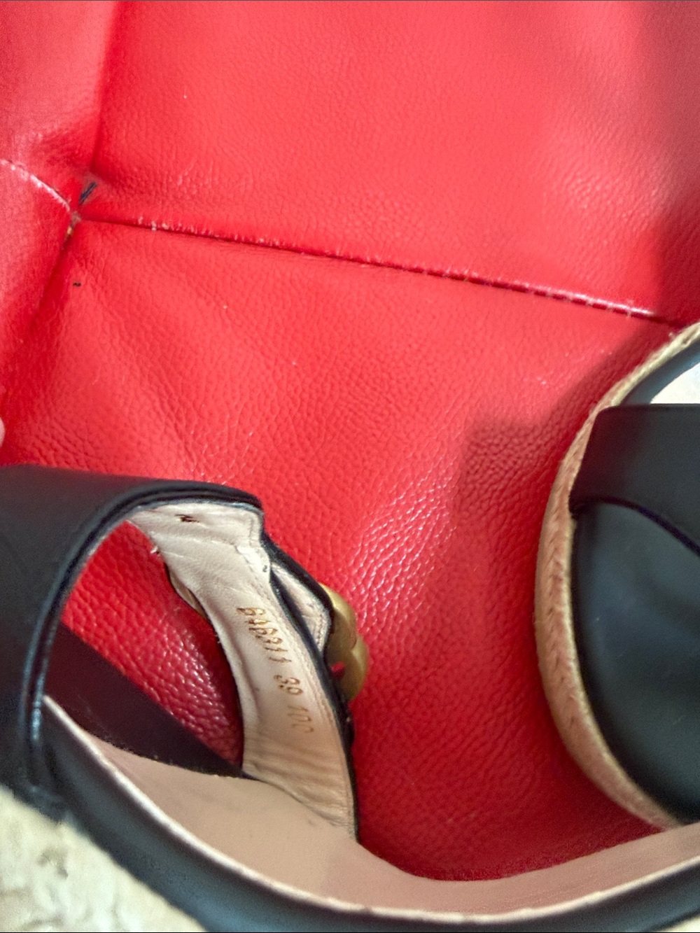 Gucci Black Leather GG Logo Wedge Espadrilles - Picture 3 of 4